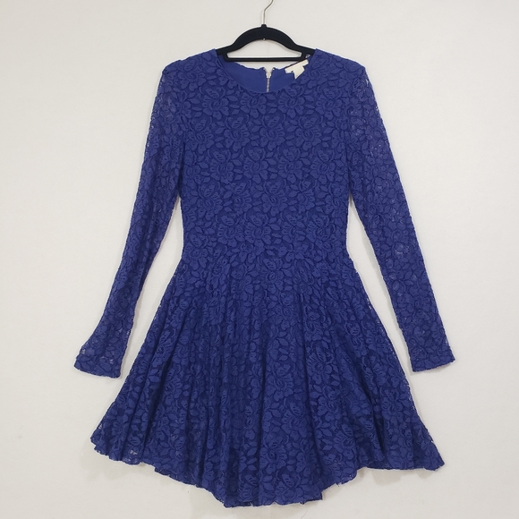 H&M Dresses & Skirts - H&M Royal Skater Dress  blue lace overlay mini flowy long sleeved Fit & Flare